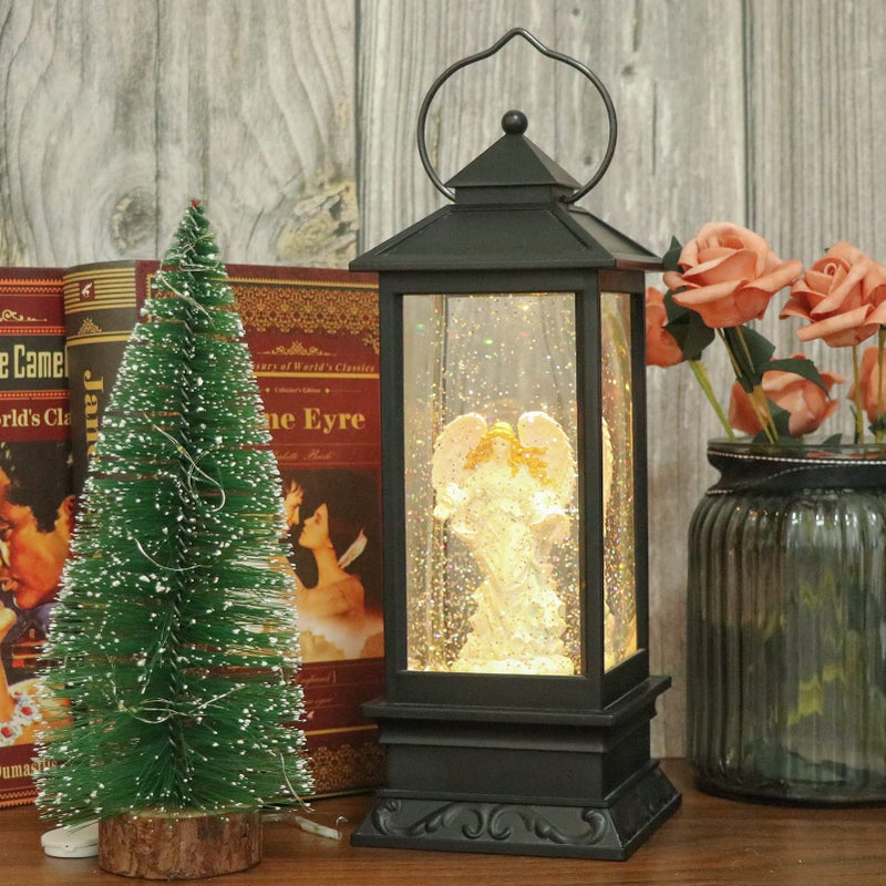 Eldnacele Musical Singing and Lighted Plug-in & Battery Operated Lighted Christmas Water Glittering Snowing Globe Christians Church Lantern for Home Decoration Angel - Image 5